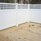 Weatherables Scottsdale white vinyl lattice privacy fence on a wooden deck