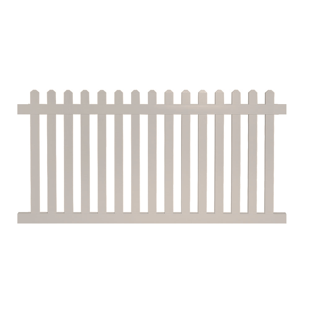 Tan Chelsea vinyl picket fence stock image
