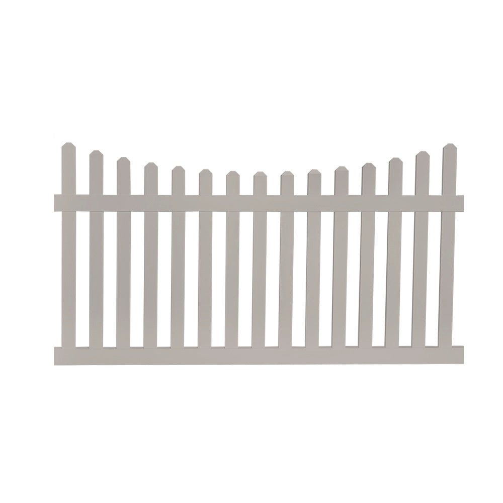 Tan Ellington vinyl picket fence stock image