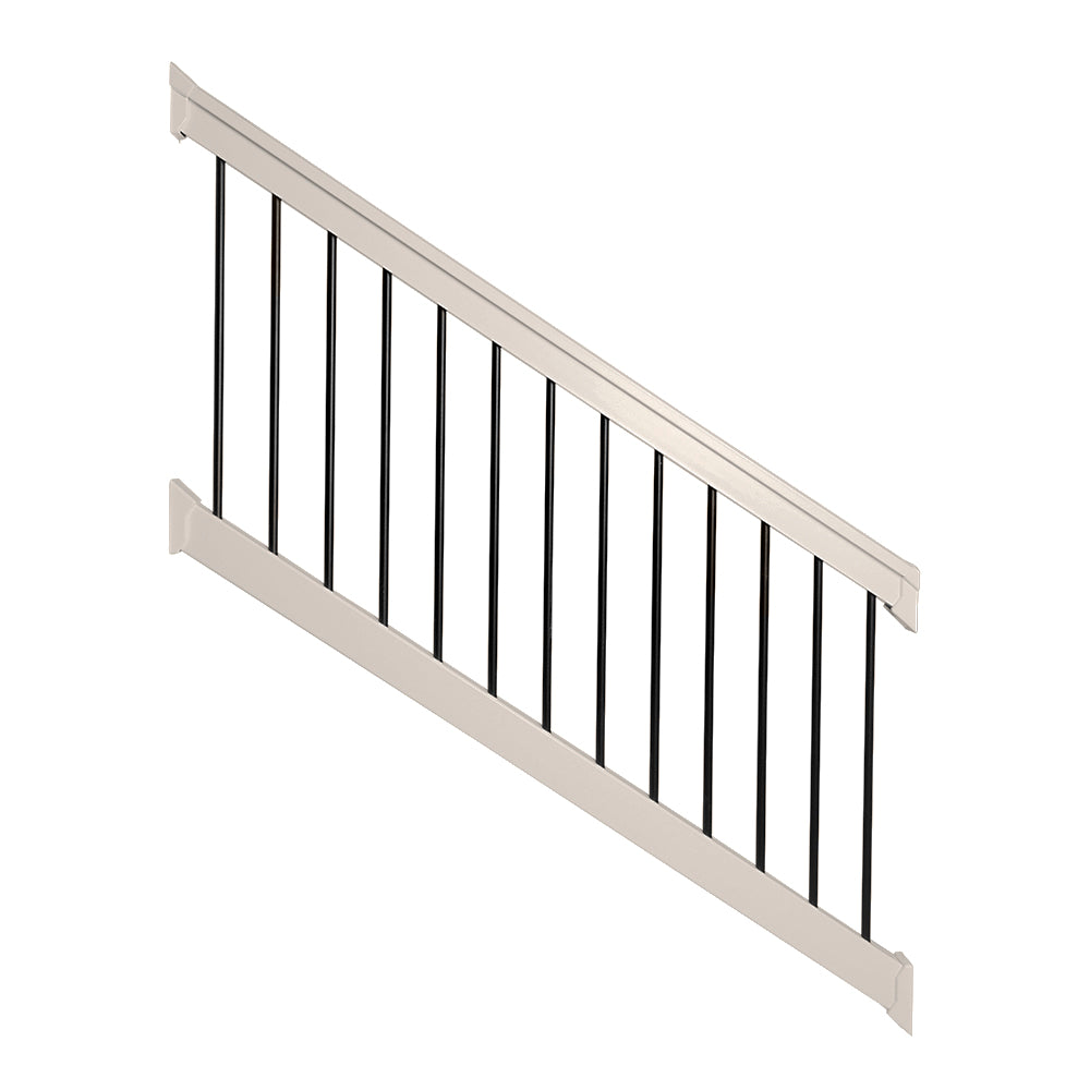 Weatherables Wiltshire tan vinyl deck stair railing stock image