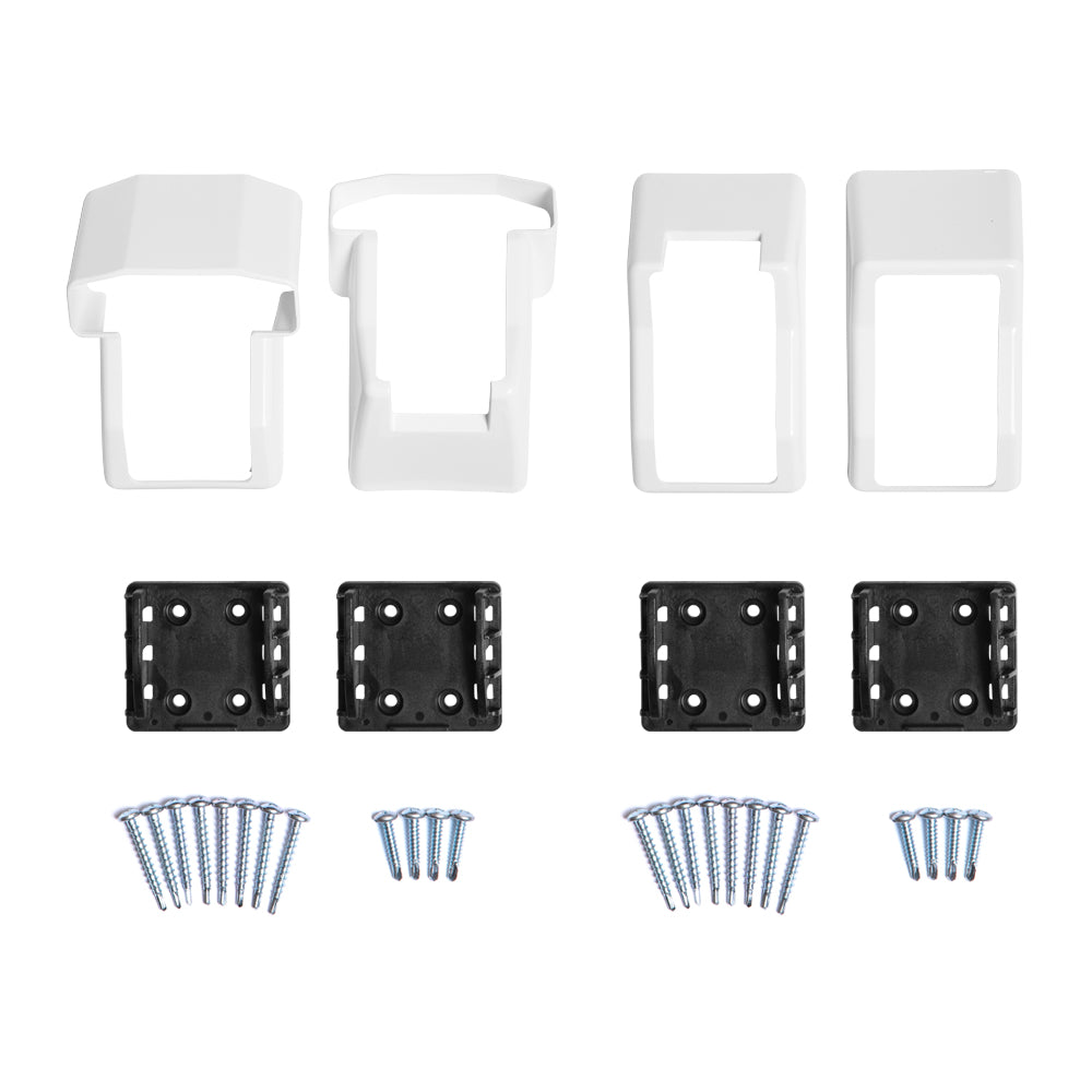 White vinyl t-rail stair railing bracket kit
