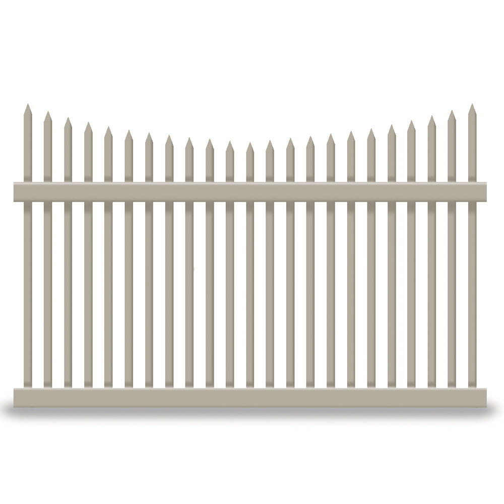 Khaki Barrington vinyl picket fence stock image