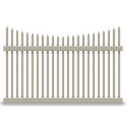 Khaki Barrington vinyl picket fence stock image