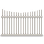 Tan Barrington vinyl picket fence stock image