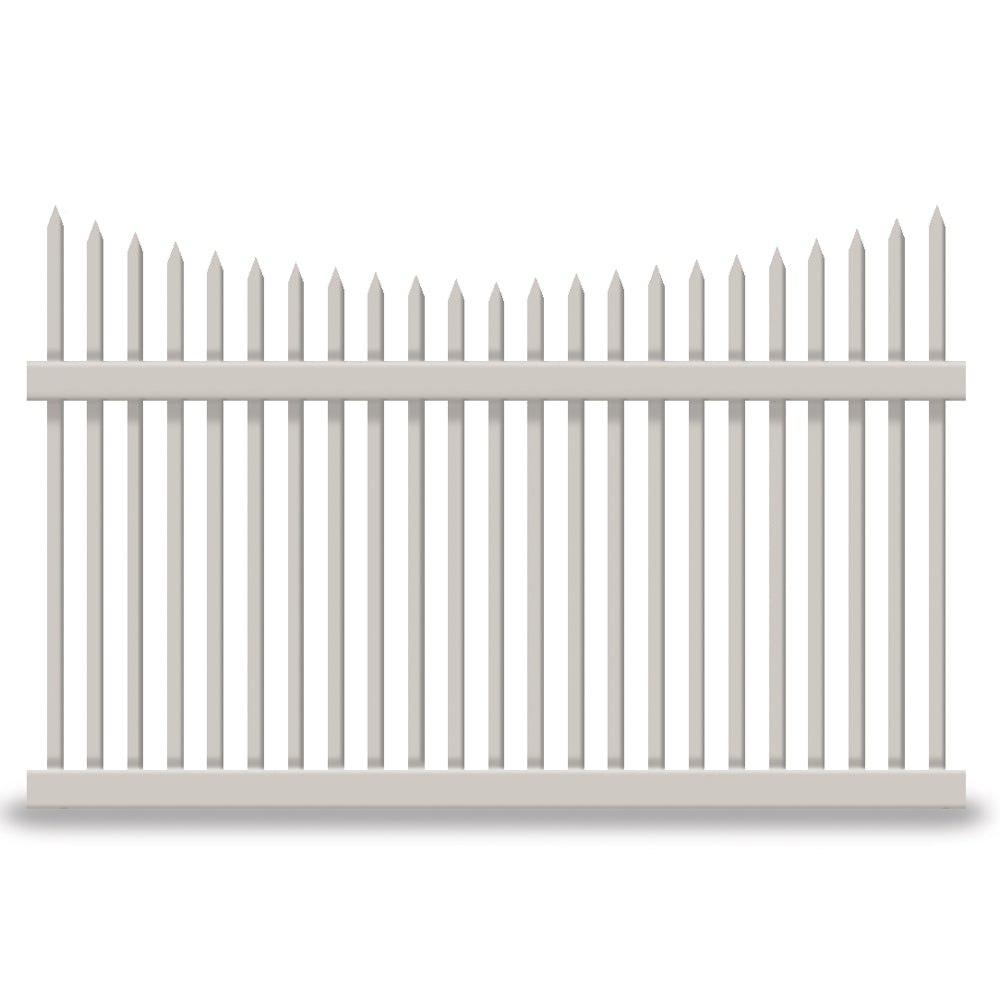 Tan Barrington vinyl picket fence stock image