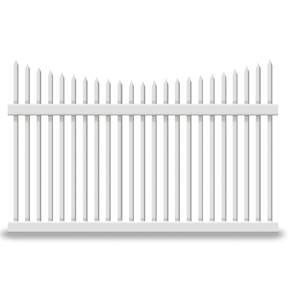 White Barrington vinyl picket fence stock image