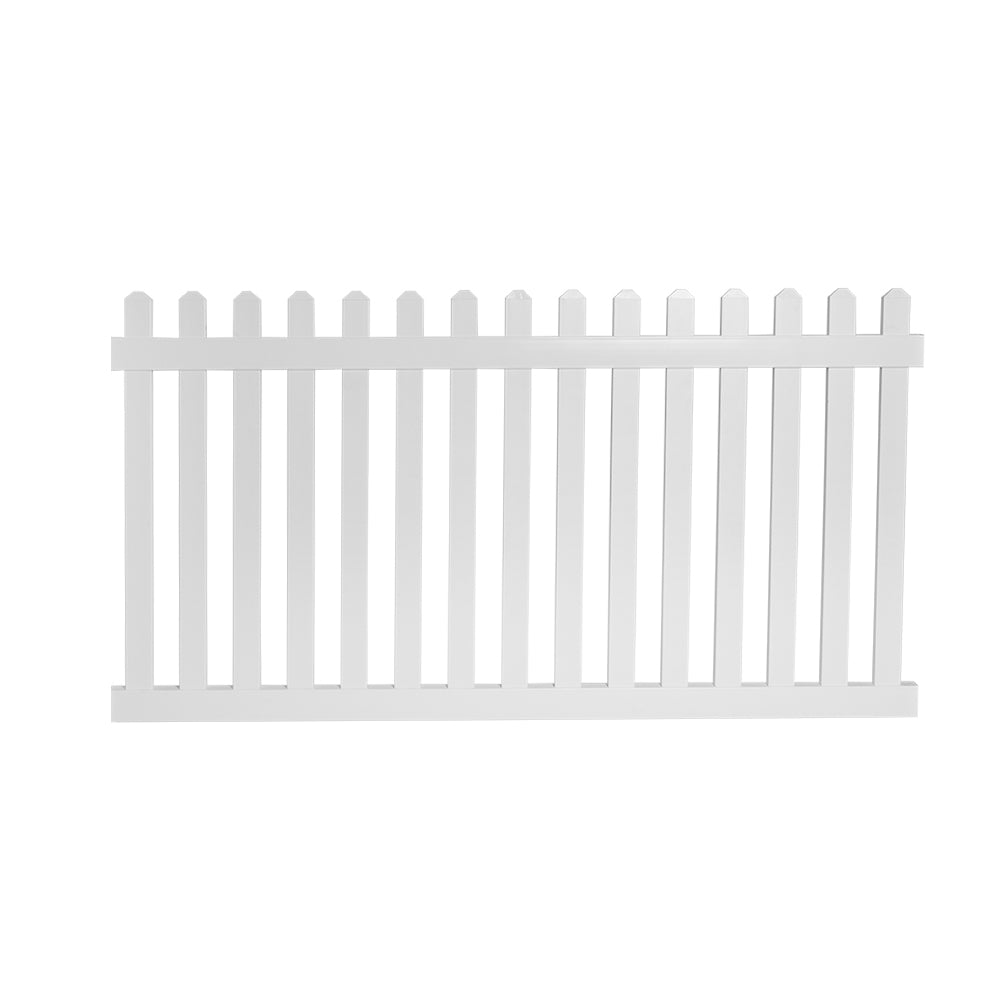 White Chelsea vinyl picket fence stock image