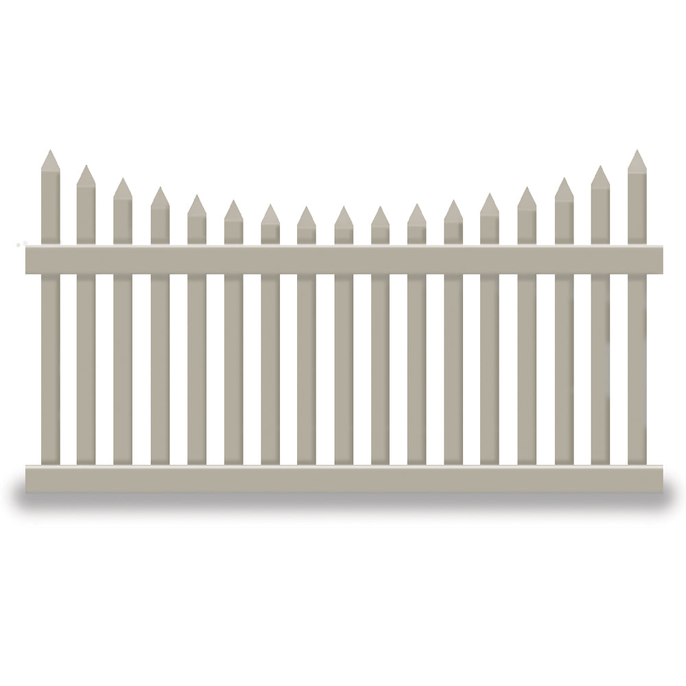 Khaki Hampshire vinyl picket fence stock image