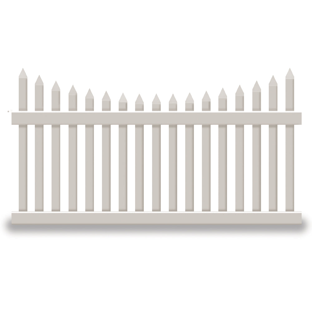 Tan Hampshire vinyl picket fence stock image