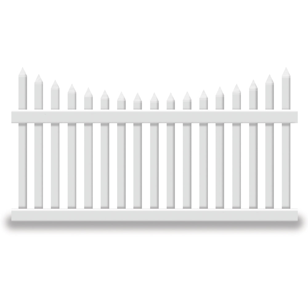 White Hampshire vinyl picket fence stock image