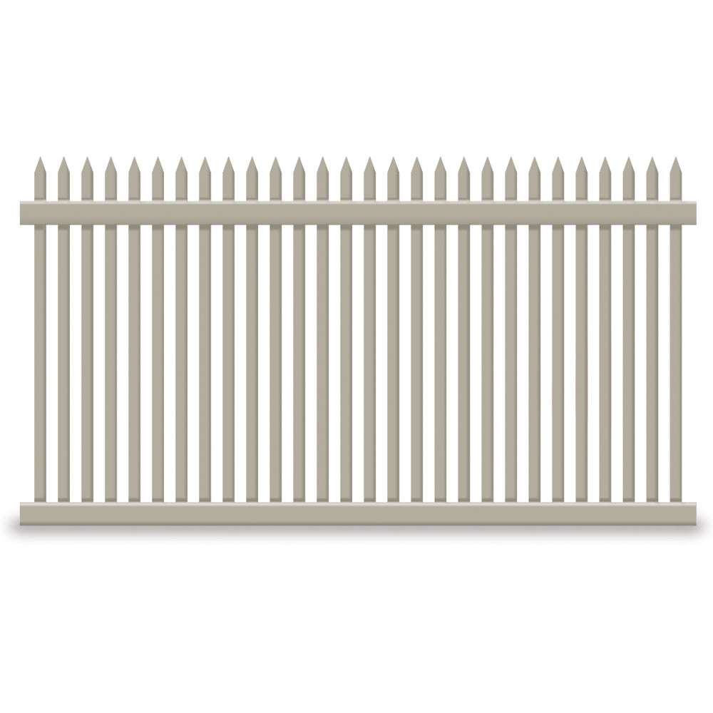 Khaki Hartford vinyl picket fence stock image