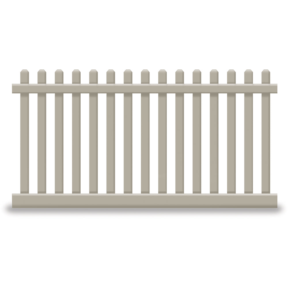 Khaki Plymouth vinyl picket fence stock image
