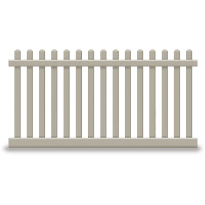 Khaki Plymouth vinyl picket fence stock image