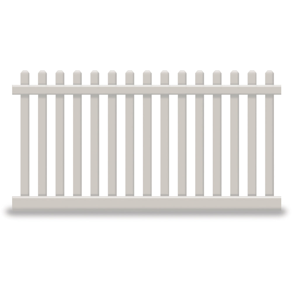 Tan Plymouth vinyl picket fence stock image