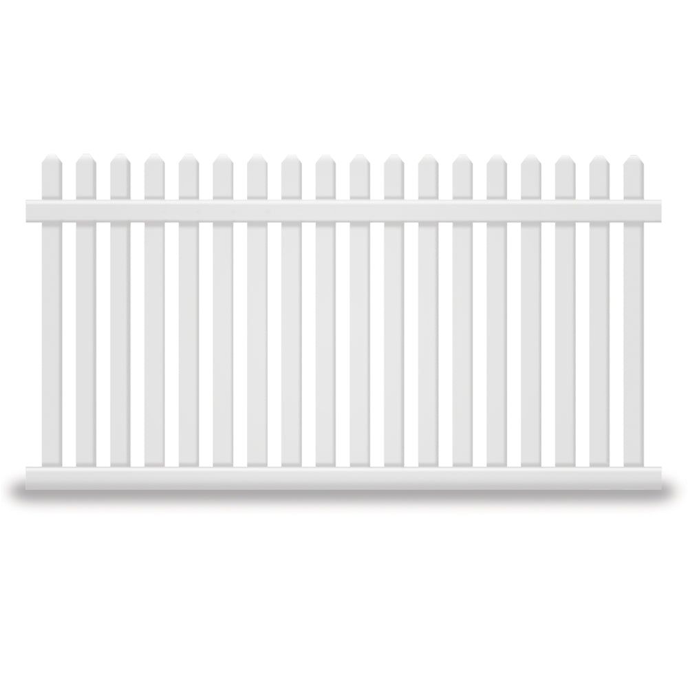 White Provincetown vinyl picket fence stock image