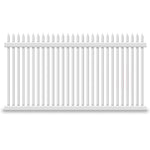 White Hartford vinyl picket fence stock image