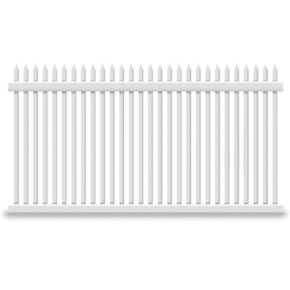 White Hartford vinyl picket fence stock image