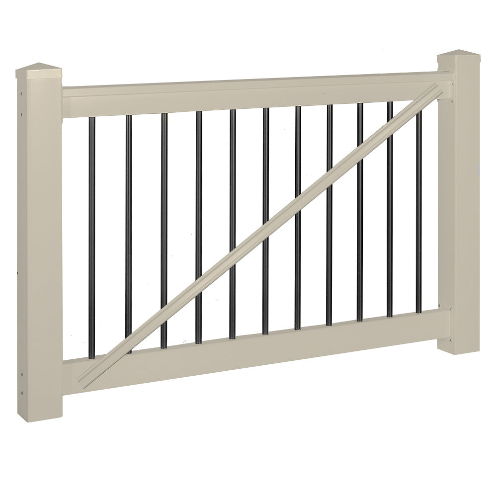 Weatherables Wiltshire khaki vinyl deck railing gate stock image