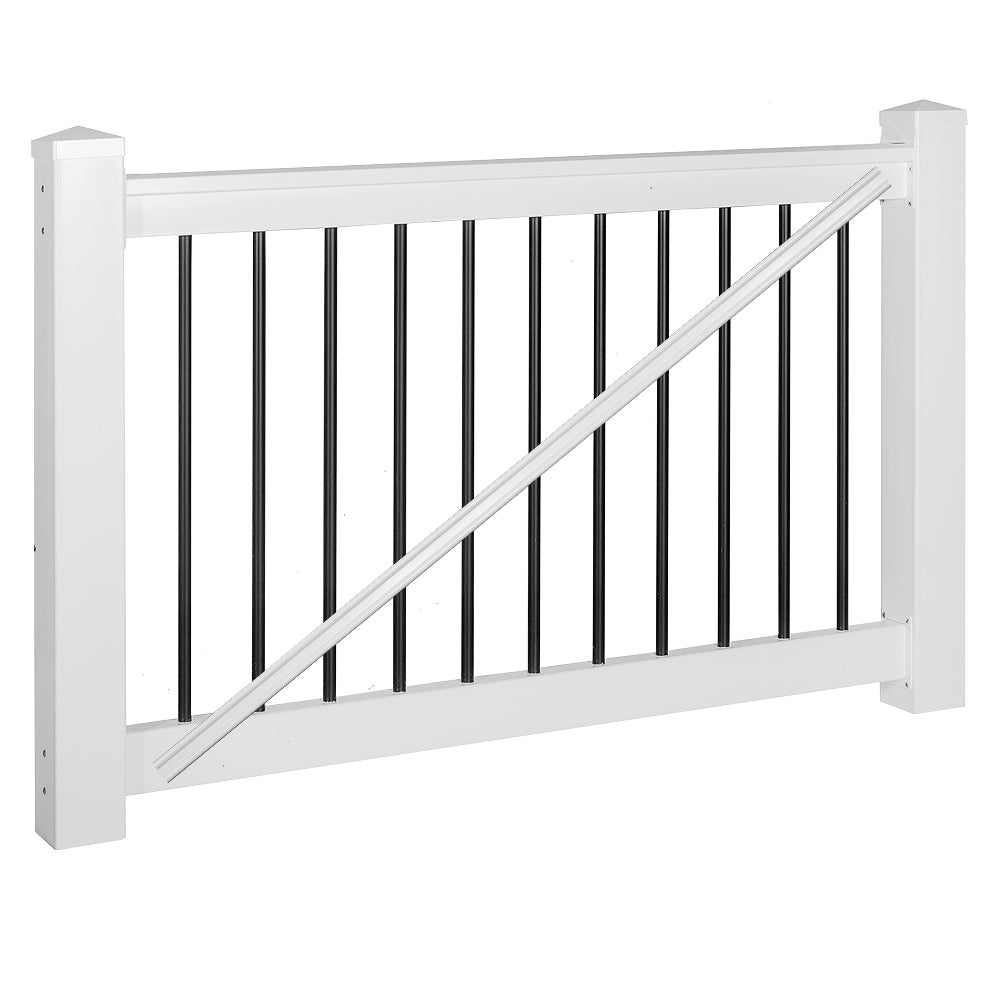 Weatherables Wiltshire white vinyl deck railing gate stock image