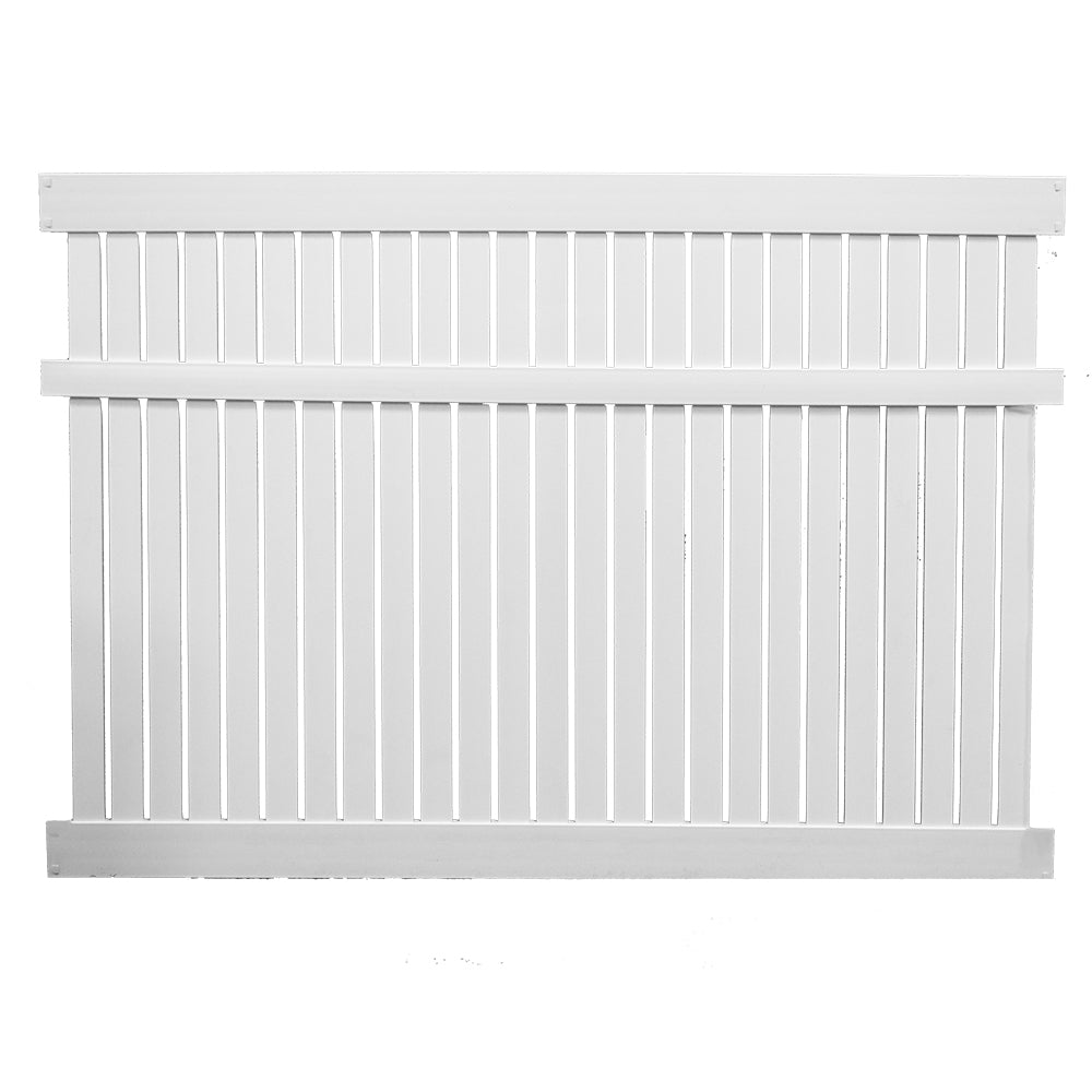 White Huntington vinyl semi-privacy fence stock image