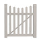 Tan Ellington vinyl picket fencing gate stock image