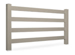 khaki vinyl 4-rail horse fence stock image