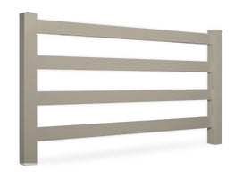 khaki vinyl 4-rail horse fence stock image