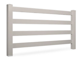 tan vinyl 4-rail horse fence stock image