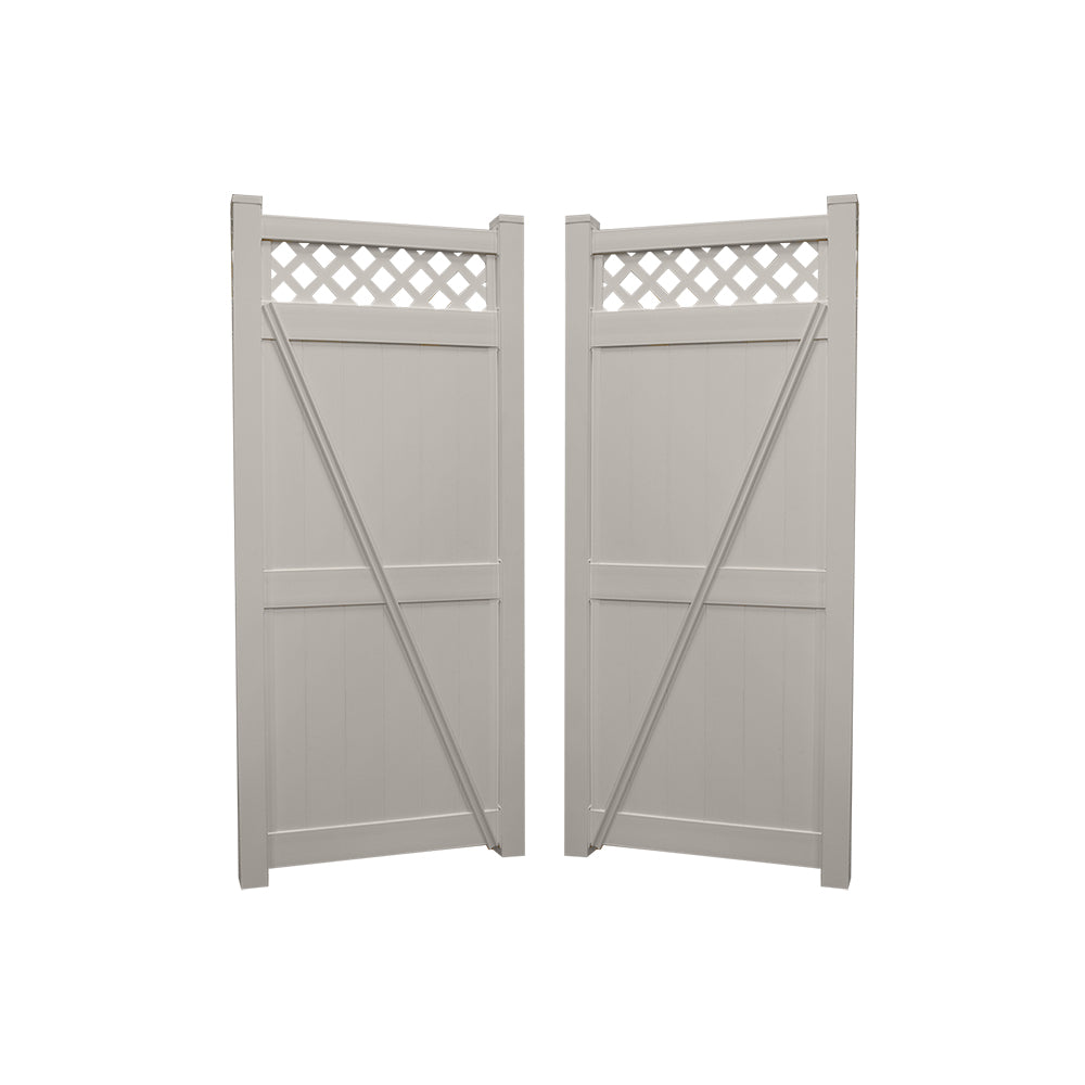 tan vinyl privacy fence double gate