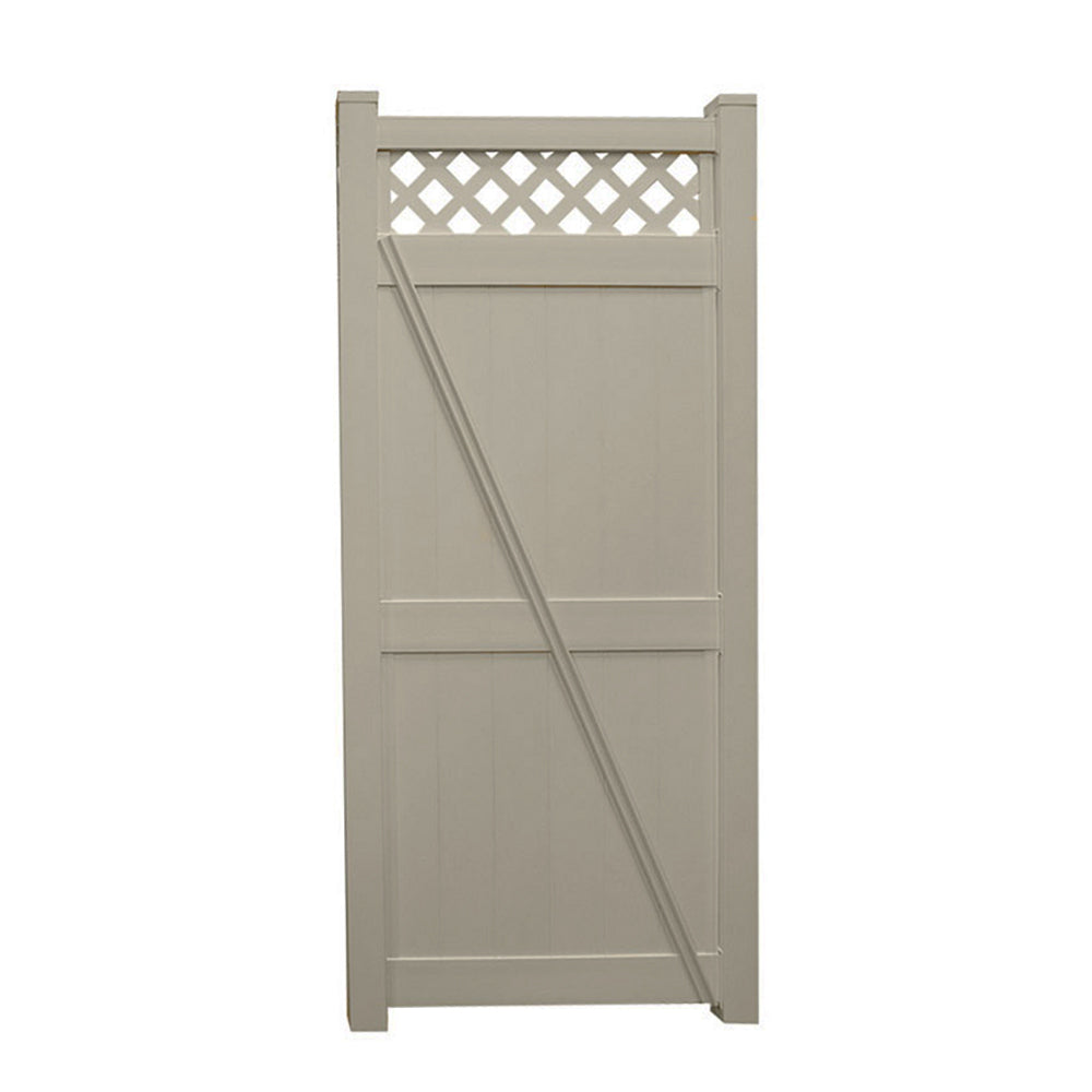 khaki vinyl privacy fence single gate