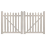 Tan Chelsea vinyl picket fencing double gate stock image