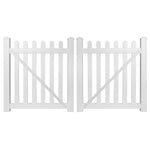 White Chelsea vinyl picket fencing double gate stock image