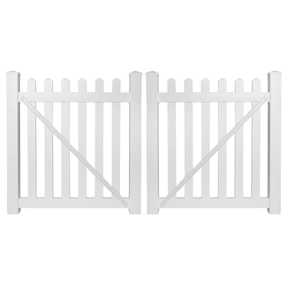 White Chelsea vinyl picket fencing double gate stock image