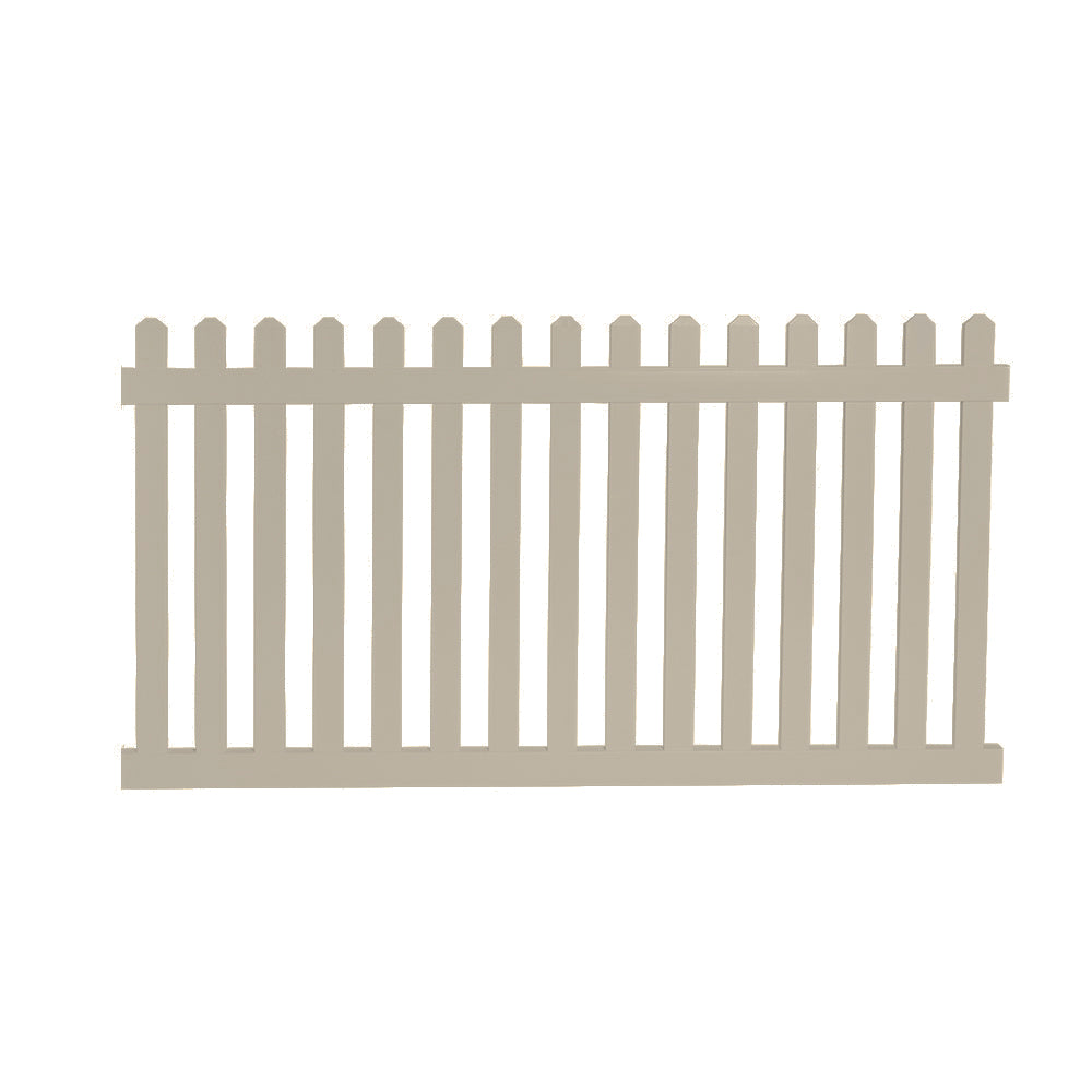 Khaki Chelsea vinyl picket fence stock image