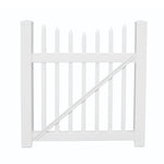 Stratford white vinyl picket gate stock image