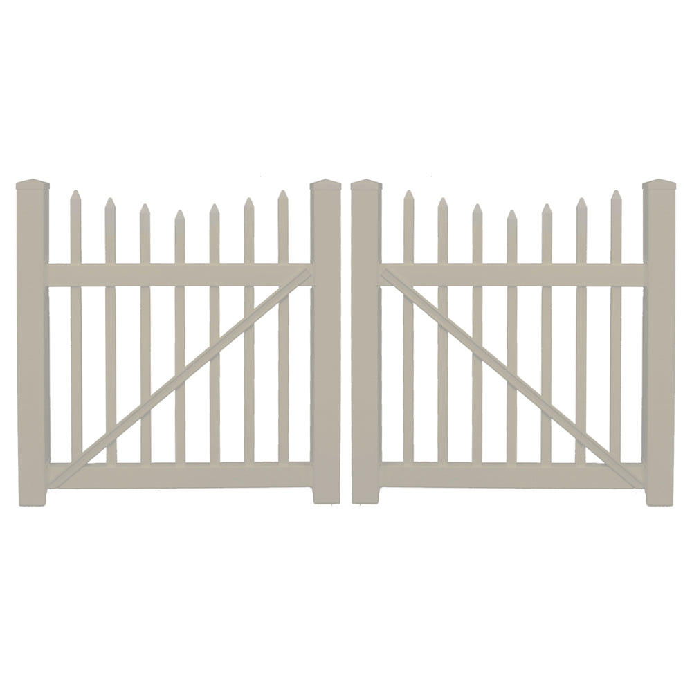 Stratford khaki vinyl picket double gate stock image