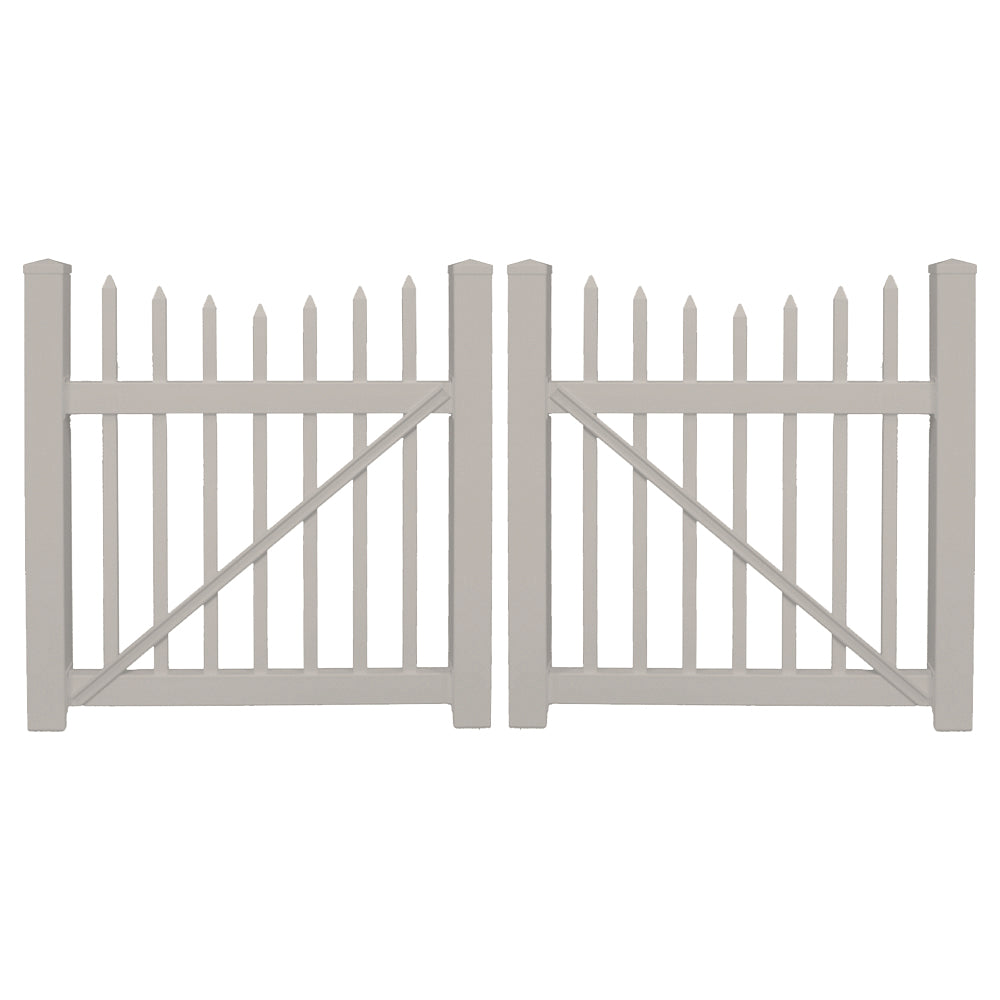 Stratford tan vinyl picket double gate stock image
