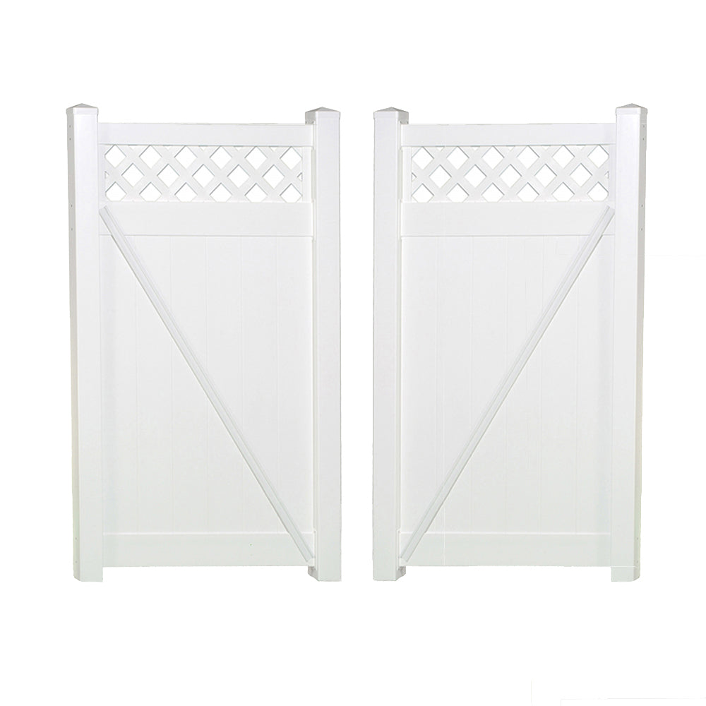 White Ashton vinyl privacy fencing double gate stock image