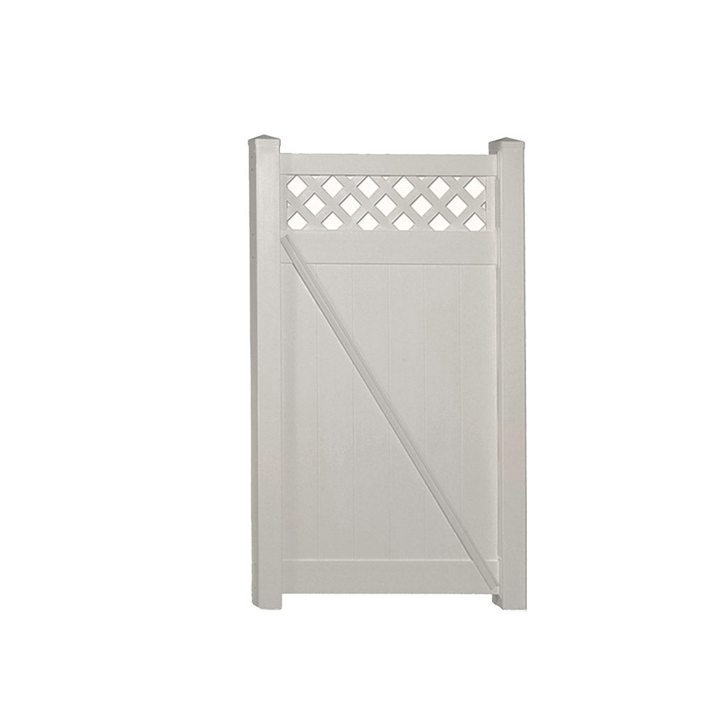 Tan Ashton vinyl privacy fencing gate stock image