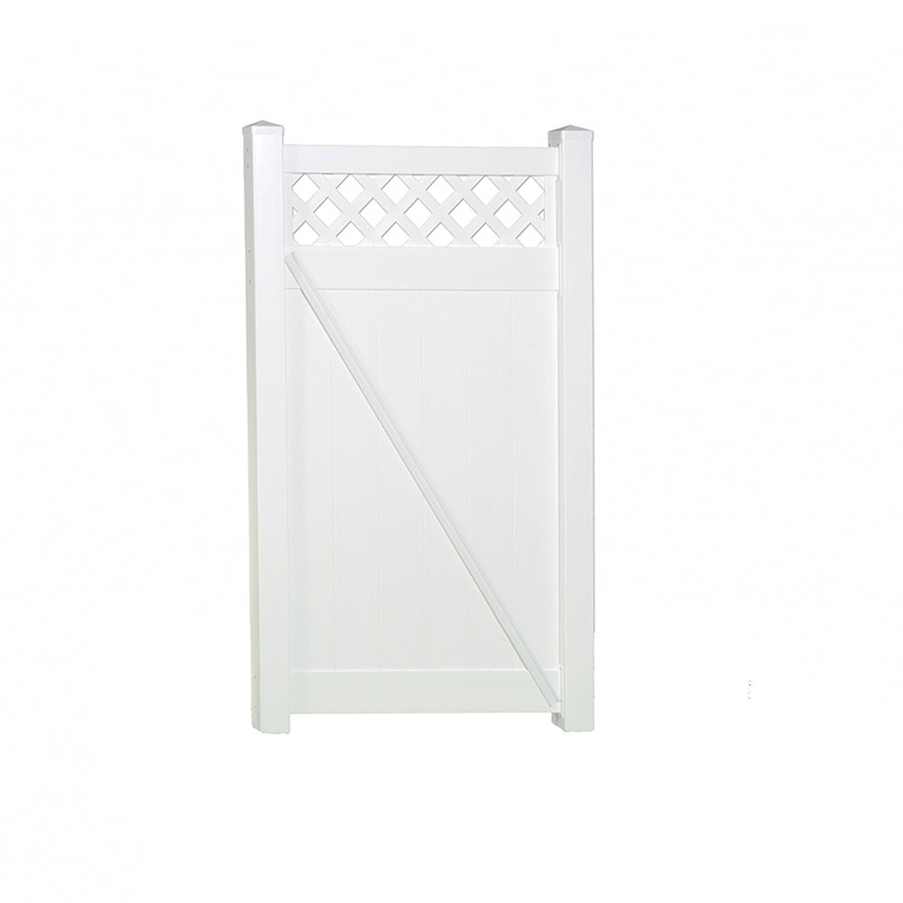 White Ashton vinyl privacy fencing gate stock image