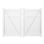 White Glendale vinyl semi-privacy fencing double gate stock image