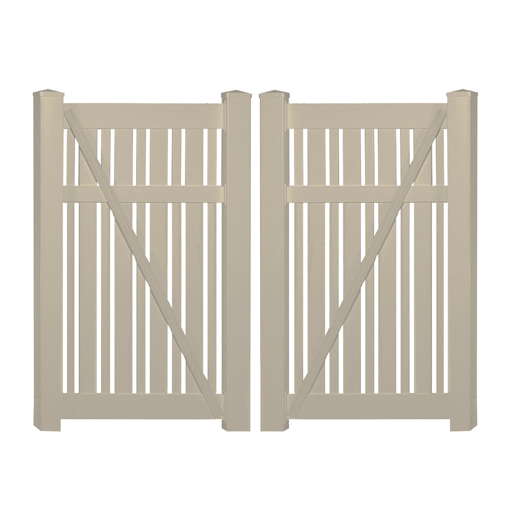 Khaki Davenport vinyl semi-privacy fencing double gate stock image