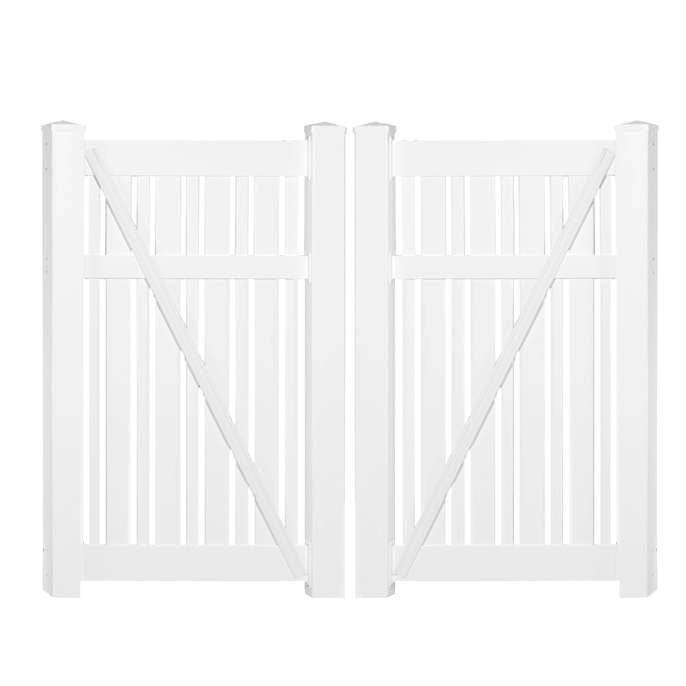 White Davenport vinyl semi-privacy fencing double gate stock image