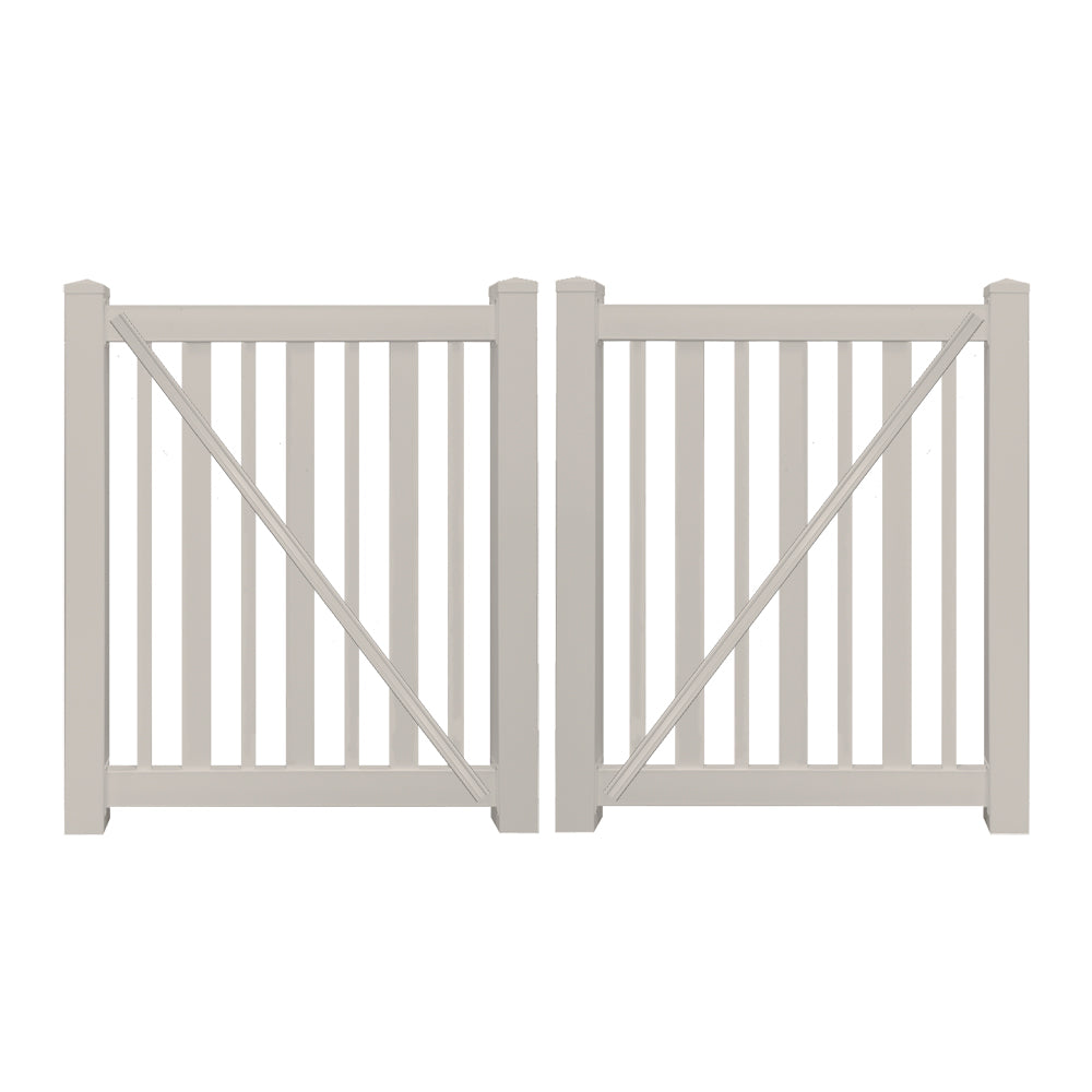 Tan Atlantis 4 foot vinyl pool fencing double gate stock image