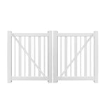 White Atlantis 4 foot vinyl pool fencing double gate stock image