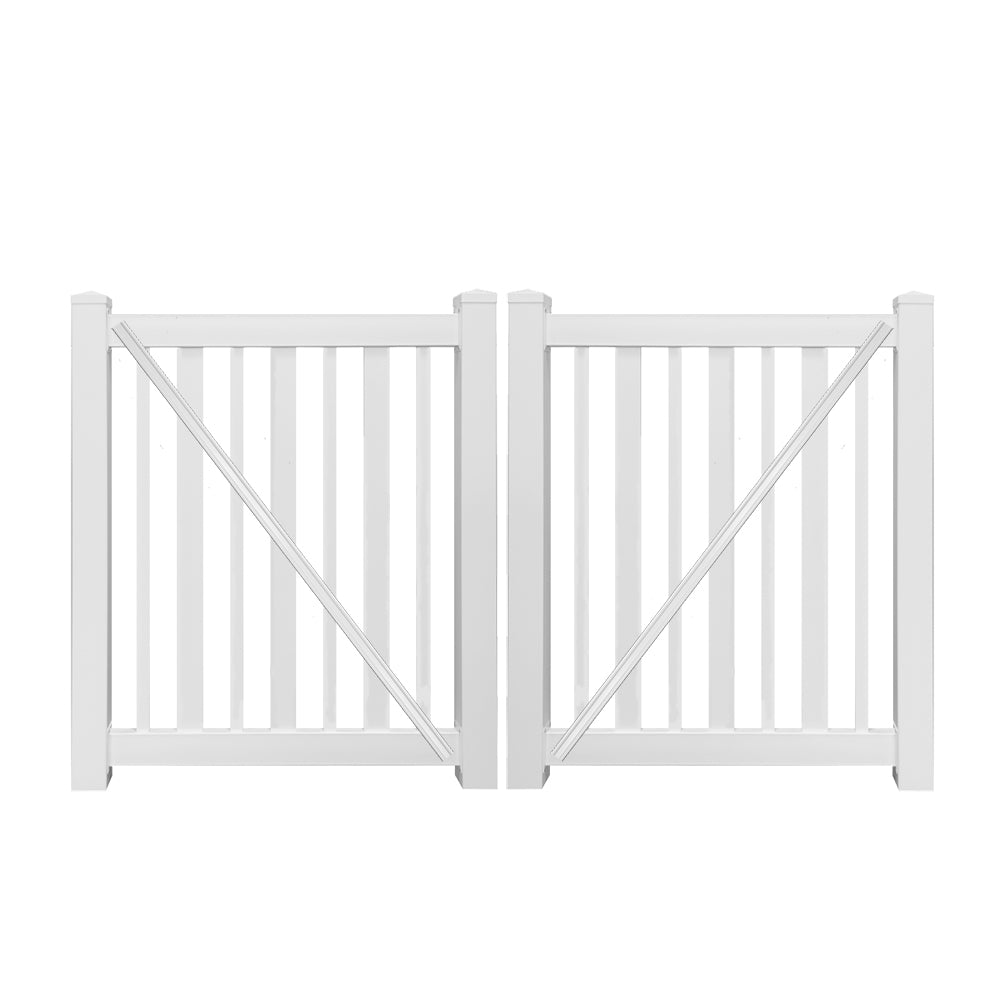 White Atlantis 4 foot vinyl pool fencing double gate stock image