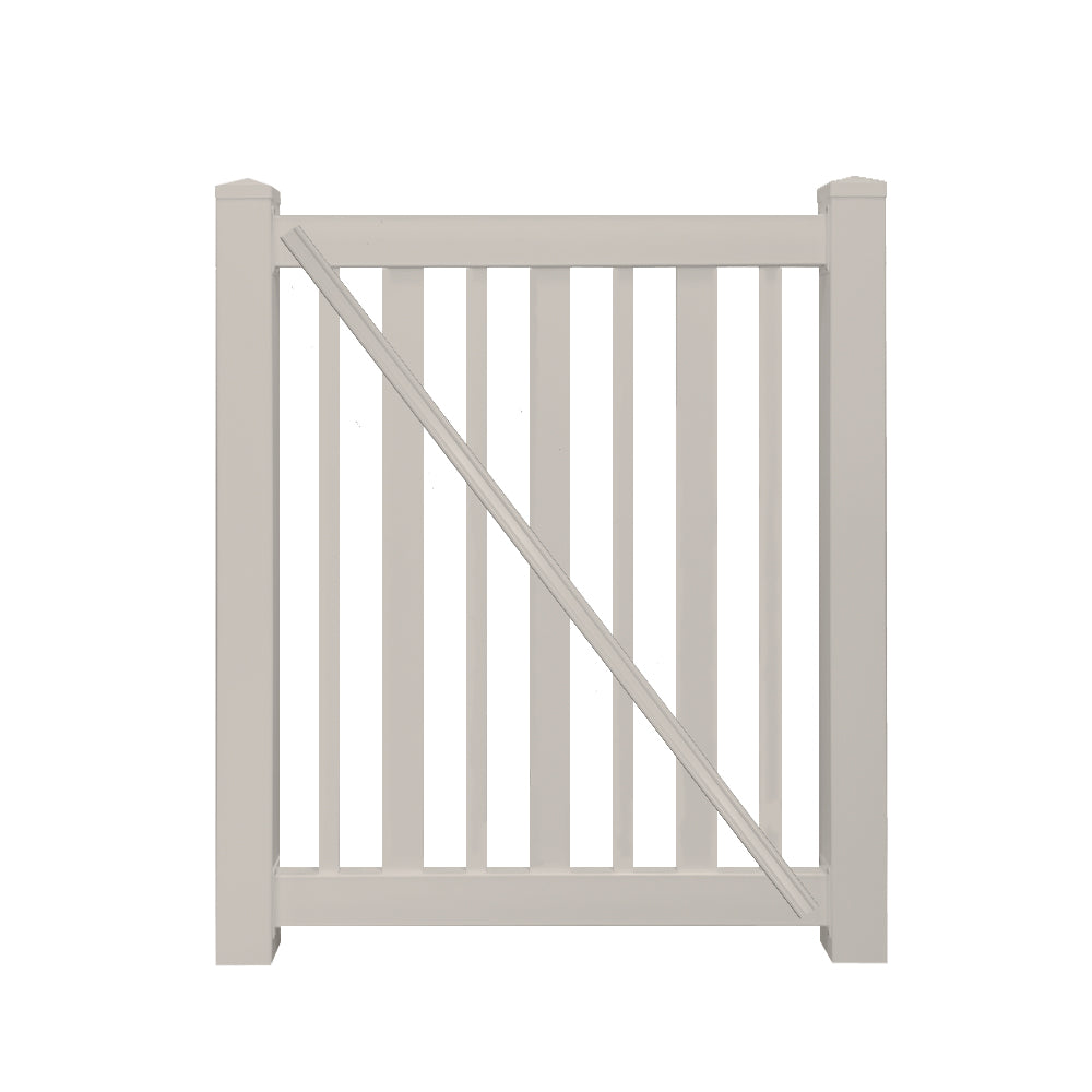 Tan Atlantis 4 foot vinyl pool fencing gate stock image