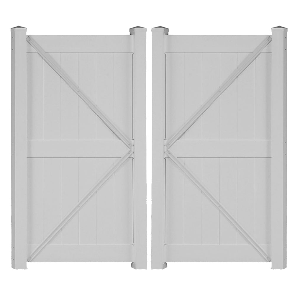 Grey Augusta vinyl privacy fencing double gate stock image