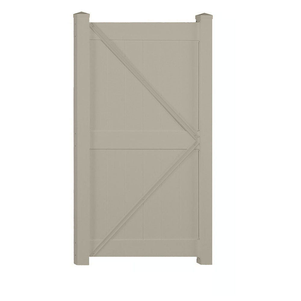Khaki Augusta vinyl privacy fencing gate stock image