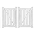 White Crestview 4 foot vinyl pool fencing double gate stock image